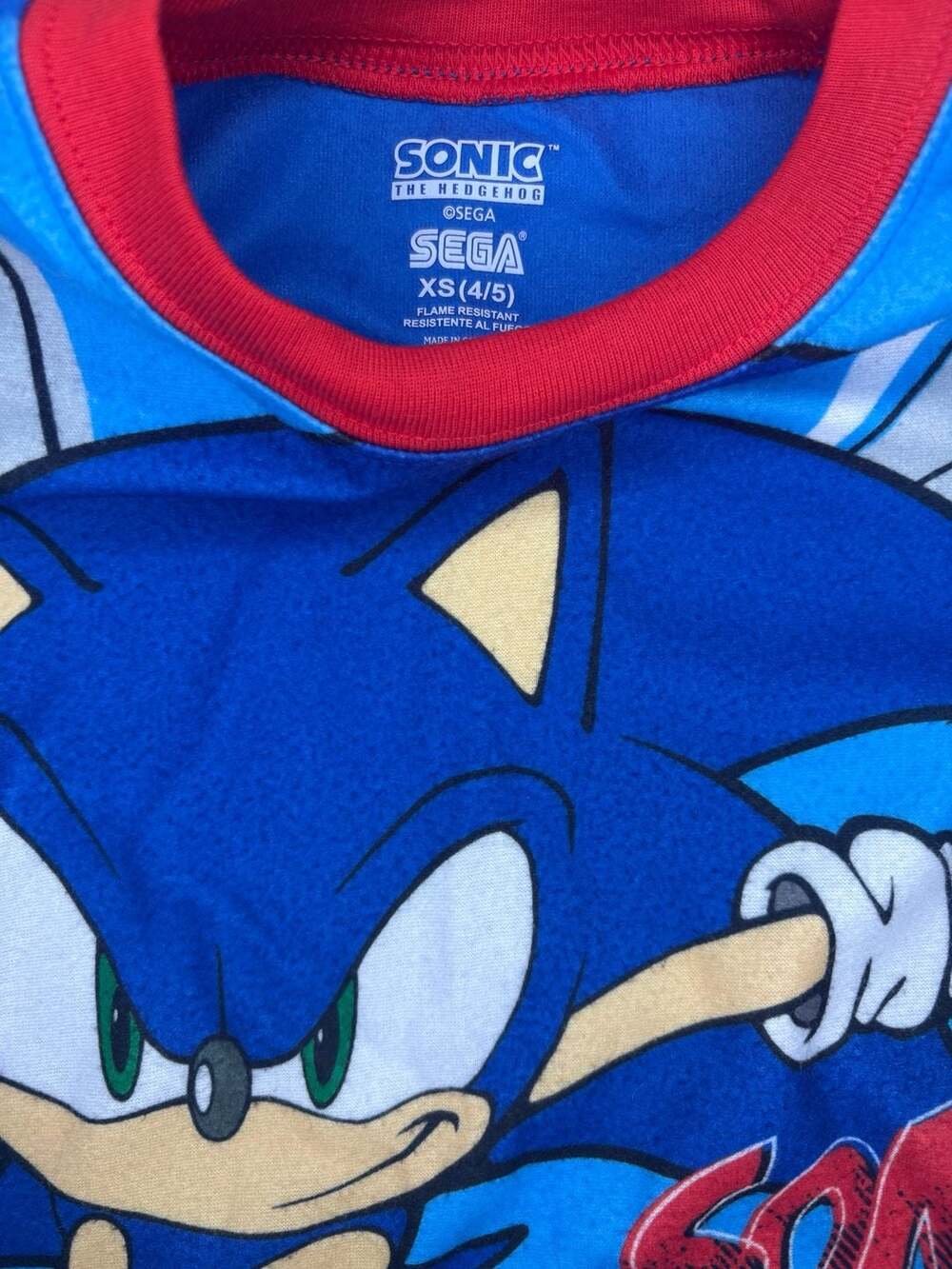 SEGA Sonic The Hedgehog Boys Long Sleeve Pajama Shirt Size XS 4/5 Blue Red